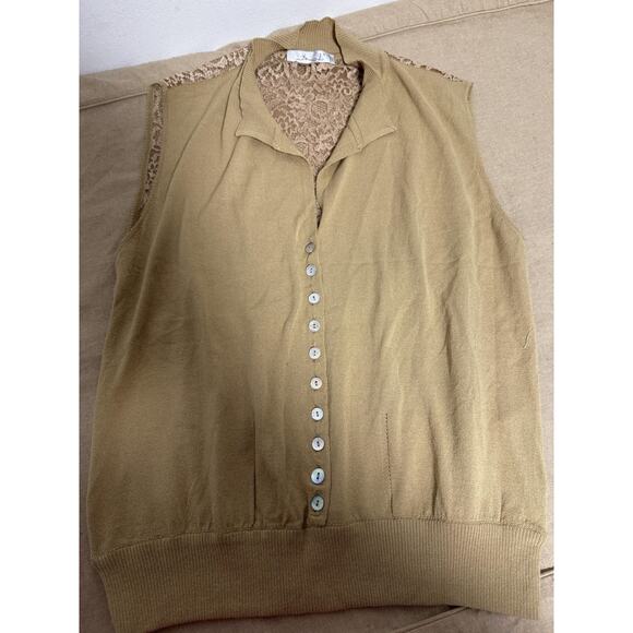 Internal Sweater Vest Womens 3XL Tan Beige Lace Back Button Front Made in Italy - Picture 3 of 15